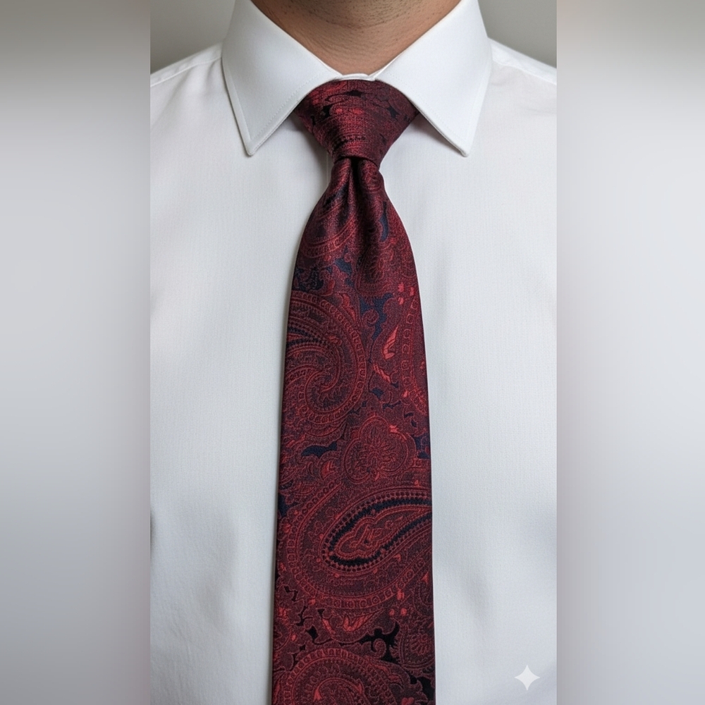 TOMMY HILFIGER Men's Silk Tie Red Blue Paisley Necktie